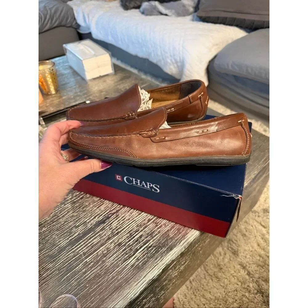 Chaps Bomarc Tan ( Brown) Memory Foam Leather Loafers sz 10